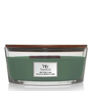WoodWick kaars Mint Leaves & Oak Ellipse