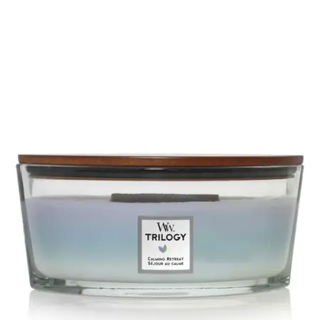 WoodWick kaars Trilogy Calming Retreat Ellipse