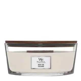 WoodWick kaars White Teak Ellipse