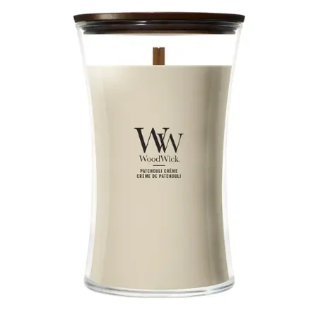 WoodWick Patchouli Creme Large Geurkaars | Houten Lont