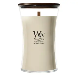 WoodWick Patchouli Creme Large Geurkaars | Houten Lont