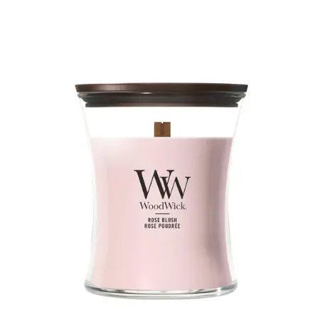 Woodwick Rose Blush Medium Geurkaars | Houten Lont