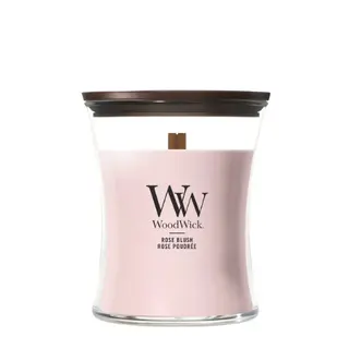 Woodwick Rose Blush Medium Geurkaars | Houten Lont