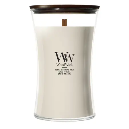 WoodWick Tonka & Almond Milk Large Geurkaars | Houten Lont