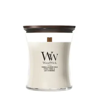 WoodWick Tonka & Almond Milk Medium Geurkaars | Houten Lont