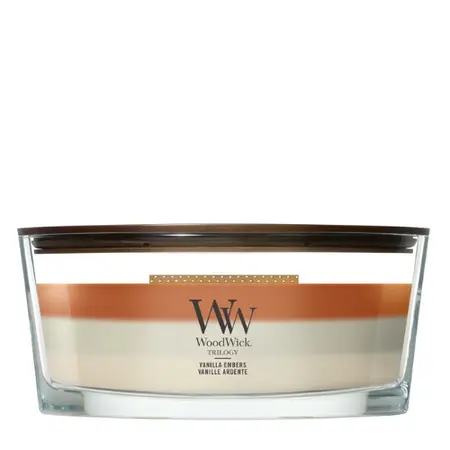 WoodWick Trilogy Vanilla Embers Ellipse Geurkaars | Houten Lont