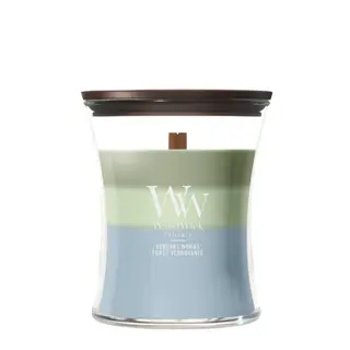 WoodWick Trilogy Verdant Woods Medium Geurkaars | Houten Lont - afbeelding 1