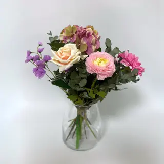 Zijden boeket met hortensia, gerbera & roos – klassiek