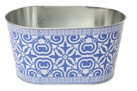 Zinken Bloempot Ovaal Madeira Ø25,5 x  H13,5 cm - Blauw Motief