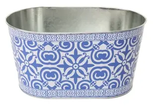 Zinken Bloempot Ovaal Madeira Ø25,5 x  H13,5 cm - Blauw Motief